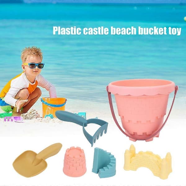 Barn Sandslott Form Leksak - DIY Sommar Kust Utomhus Sandleksak Rosa hink Pink bucket