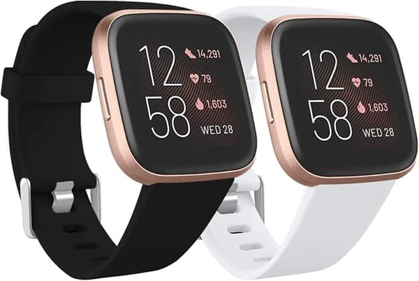 Kompatibel med Fitbit Versa Armband/Fitbit Versa 2 Armband, Mjukt Silikon Sportarmband för Fitbit Versa 2/Fitbit Versa Lite/Versa SE, 2-pack