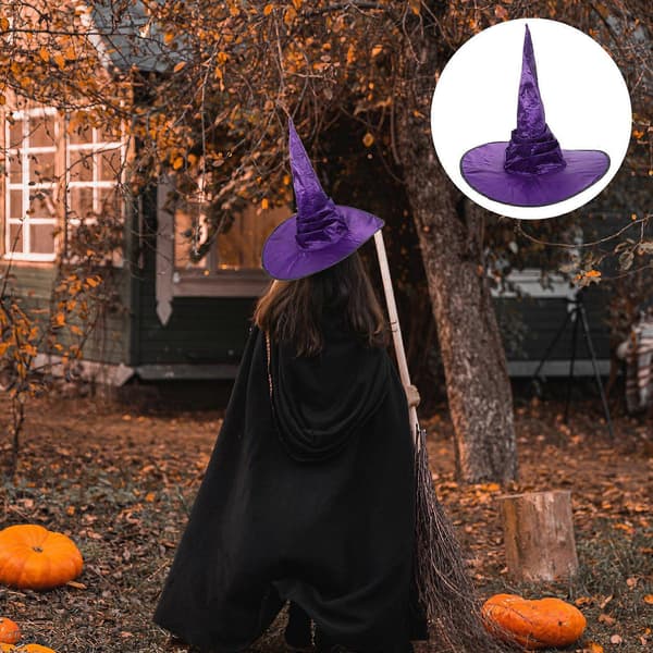 Heksehatt stoff Halloween heksehatt til dekorasjon 4 stk lilla kostymefest