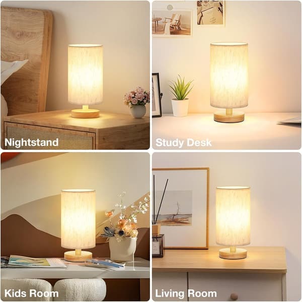 Solid Wood Table Lamp with USB, Decorative Bedroom Bedside Lamp with Remote Control, LED Night Light D