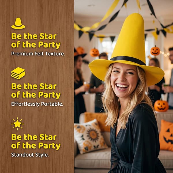 Halloween Heksehat Gul Filt Kostumetilbehør til Cosplayfester