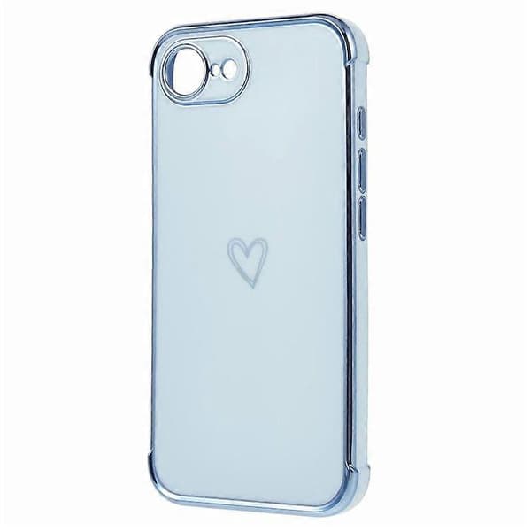 Etui til iPhone 16e, kjærlighetsmønster, TPU-telefonetui, galvanisert kant (blå)