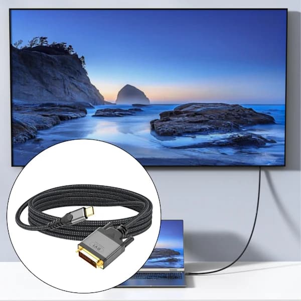 2m/6.56ft USB C til DVI Videooverførselskabel til Bærbare Computere og Telefoner Skærmdeling Understøtter 1080P Opløsning og 60Hz