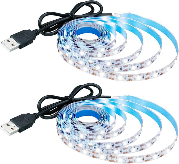 5V USB LED-strip kallvit 6000K USB-driven 4M (2 st) Flexibel SMD2835 Hög ljusstyrka Ej vattentät IP20 LED-tejp