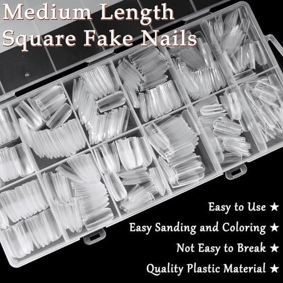600 Square Nail Tips - Full Cover Acrylic Tips - Medium Gel Nail Extensions - For Salon and DIY Manicure