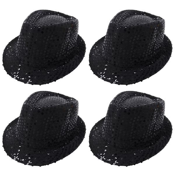 4-pack Sequin Cap Unisex Western Dance Jazz Hat Glittery Disco Hat for Halloween Celebrations 4 pcs