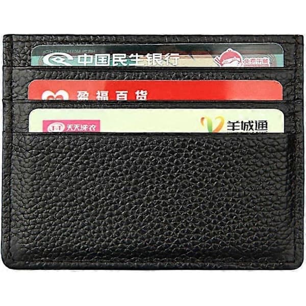 RFID Blocking Genuine Leather Unisex Slim Credit Card Holder Debit Wallet Case Black