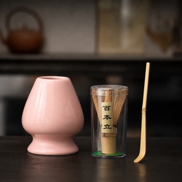 Premium 3-piece Matcha Ceremony Set - Bamboo Whisk, Holder & Scoop Brown