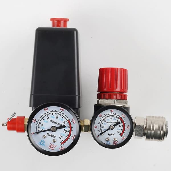 Luftkompressorens trykafbryder, 220V, luftkompressorens reguleringsventil, trykafbryder med sikkerhedsventil og manometer, 90~120 PSI til trykregulator