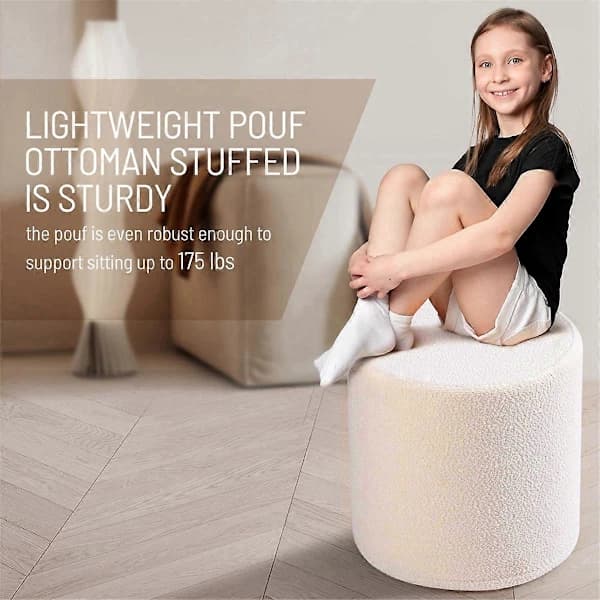 Soft Pouf Ottoman - Comfortable Foam Footrest for Living Room, Desk, Sofa - White
