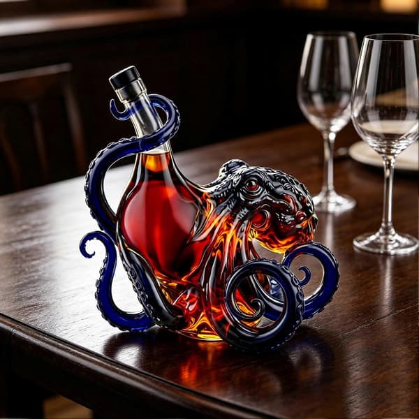Blæksprutteformet glaskaraffel – 350 ml 3D kunstnerisk – til whisky, vin, sodavand og bardekorationsgave Transparent 350ml Transparent 350ml