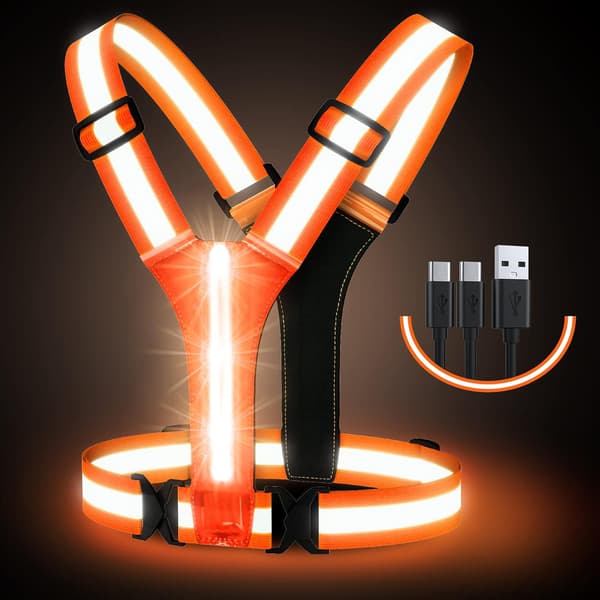 LED Reflexväst, USB Uppladdningsbar, Justerbar Midja/Axel -