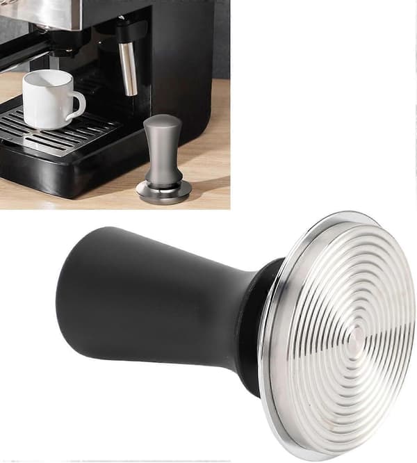58 mm kaffetamper i rustfrit stål med automatisk kalibreret dybde og selvvægtsfordeling – sort