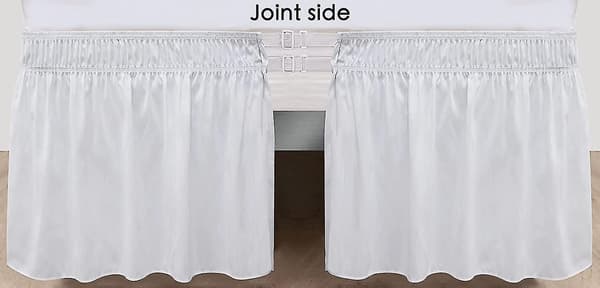 Sengeskjørt med delte hjørner for hele senger, 54 cm høyde, hvite elastiske volanger