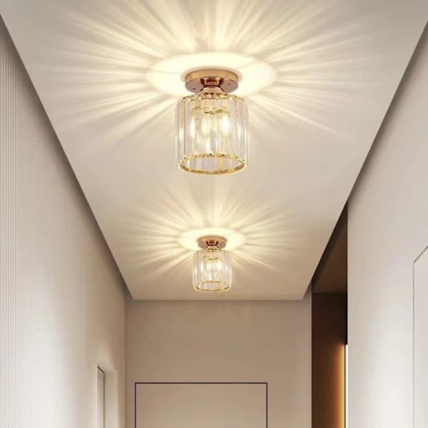 Guld Krystal Loftlampe, Moderne Krystal Loftlampe Semi-monteret LED Lysekrone Velegnet