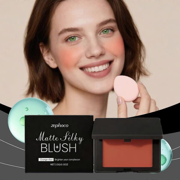 Zephoco Orange-Red Matte Blush Is Portable And Durable For Daily Use. It Has A Clear, Natural, And Delicate Makeup Effect That Blends Well With The Skin