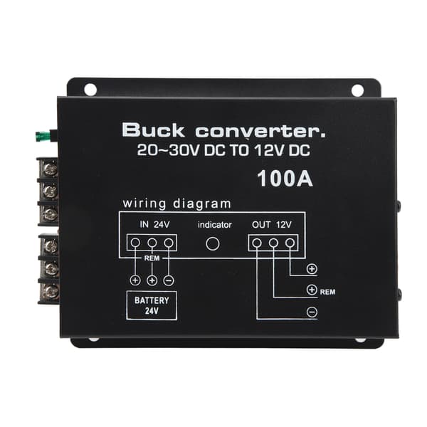 Sort bil-strømomformer 100A høj styrke overophedningsbeskyttelse DC 24V til 12V omformer til bilkøleskab