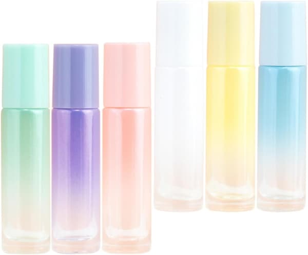 6-pakning påfyllbare parfymeflasker i glass med rullekule i rustfritt stål, 10 ml, for reise