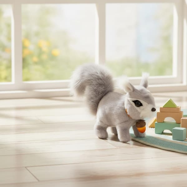 Electric Walking Squirrel Toy Soft Stuffed Squirrel Realistic for Kids, Bedroom, Grey Gray
