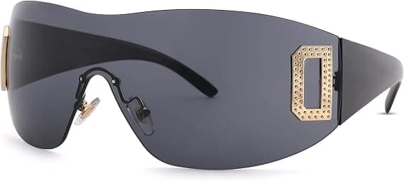 Women's and Men's Sunglasses, Rimless Sunglasses with Rectangular, Futuristic Design and Oversized, Frameless Frame Black Balck