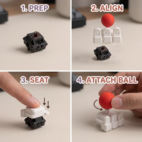 Keyboard Joystick Mount, 3D Printed WASD Joystick Mod for Arcade Fighting Games, White and Red Gaming Accessory for DIY