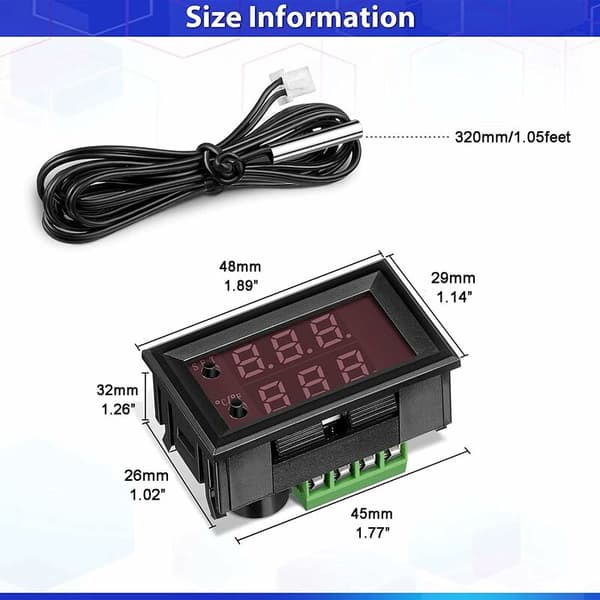 12V Programmerbar Temperaturkontroller -50-110°C, Rød/Blå LED-skjerm, Vanntett NTC 10K Sensor, Varme/Kjøle Termostatmodul