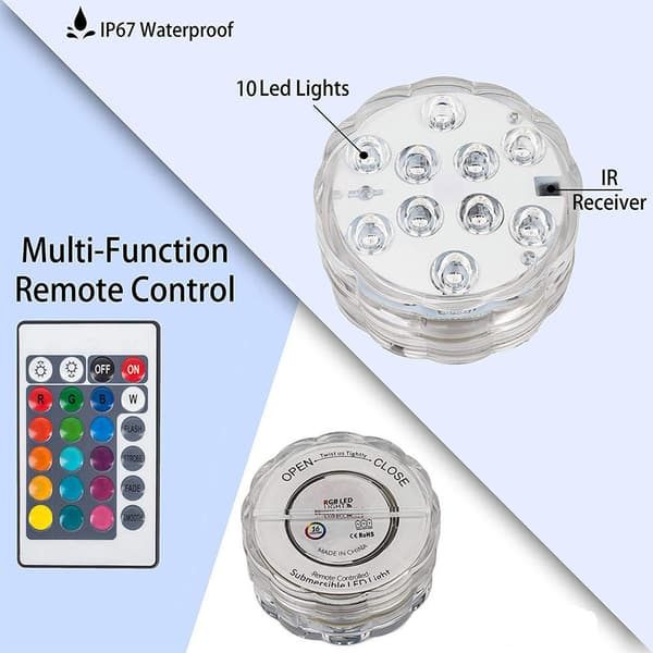 Fjernkontroll Nedsenkbar LED Batteridrevet IP68 Akvarium Li