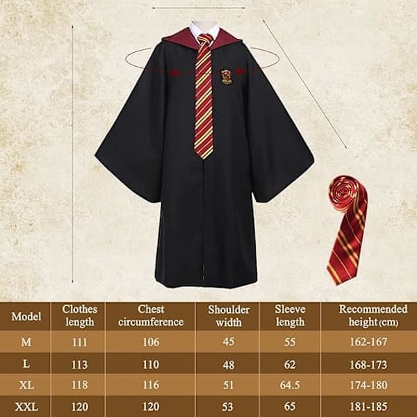 Gryffindor Trollmannskappe Gryffindor Uniformskappe, Kappe og Slips, Voksen Trollmannsdrakt, Halloween Cosplay, Størrelse (M) (M) (M)