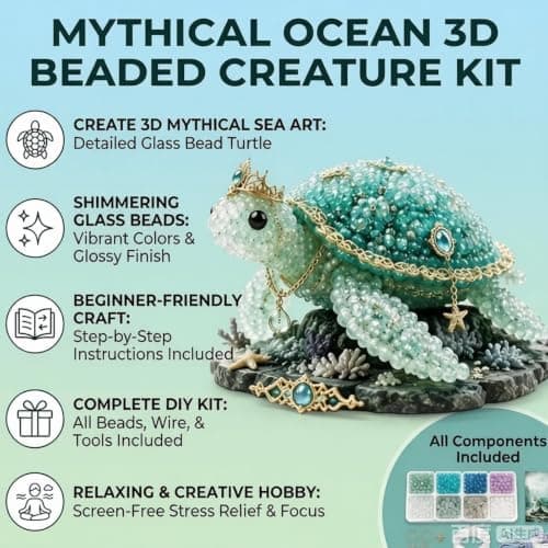 Mythical Ocean DIY Bead Kit for Beginners – 3D Beaded Animal Making Kit, 8 Unique Sea Creature Designs with Glass Beads and Pattern Guide Phoenix Phoenix