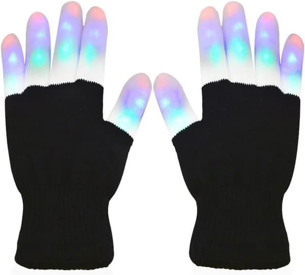 LED Gloves - Multi-colored Flashing Party Gloves for Halloween & Rave - Black