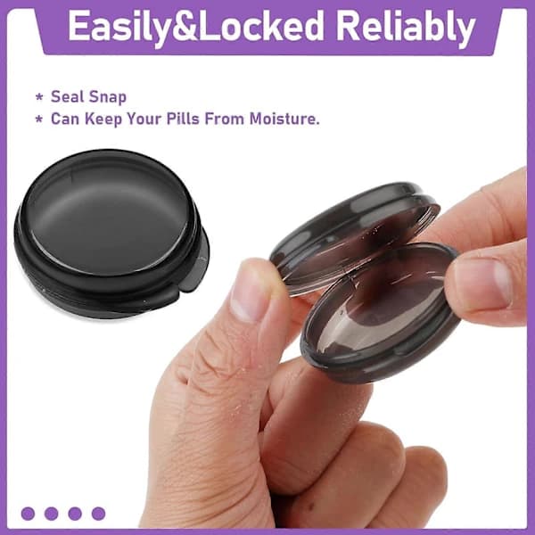 Small Pill Box, Cute Pill Container Portable for Pocket Handbag Daily Round Mini Storage Container Earphone Case 4-pack (4pcs-Black)