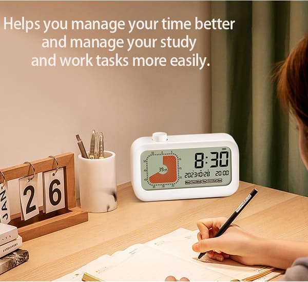 Digital stor klocktimer med alarm och tid, 60-minuters nedräkningstimer för kök, multifunktionstimer för barn - Vit