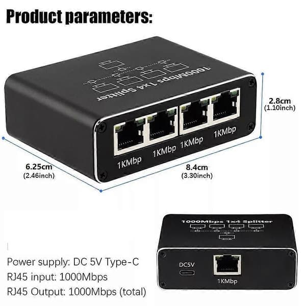 RJ45 Gigabit Ethernet Splitter LAN Network Internet 1 to 4 Out Adapter 1000Mbps