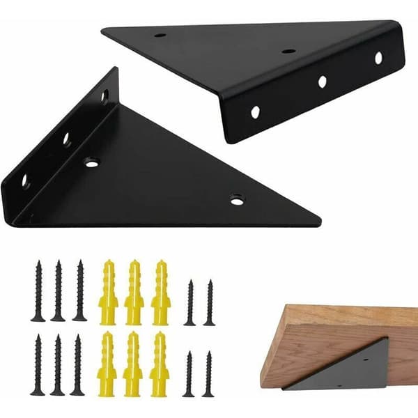 Black Metal Floating Wall Shelf with Invisible Triangular Bracket. Max Load 30 kg. Quick Installation. 2-pack.