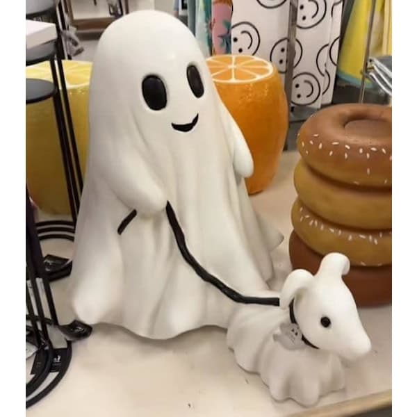 Spooky Dog Statue - Scary Ghost Dog Figurine, Home Decor, Ghost Walking Its Ghost Dog