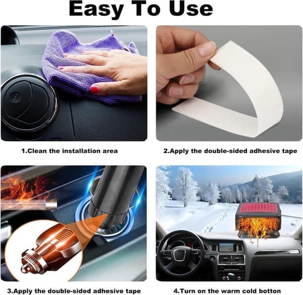 12V Car Heater & Defroster, 200W Fast Heating Windshield Wiper with 360° Rotating Fan for Car & SUV Red