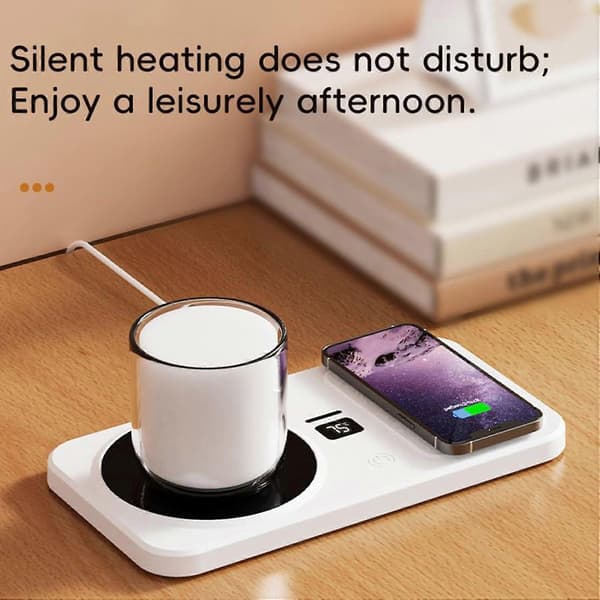 Coffee Mug Warmer with Wireless Charging, Smart Temperature Control, Non-Slip Base for Desk Use