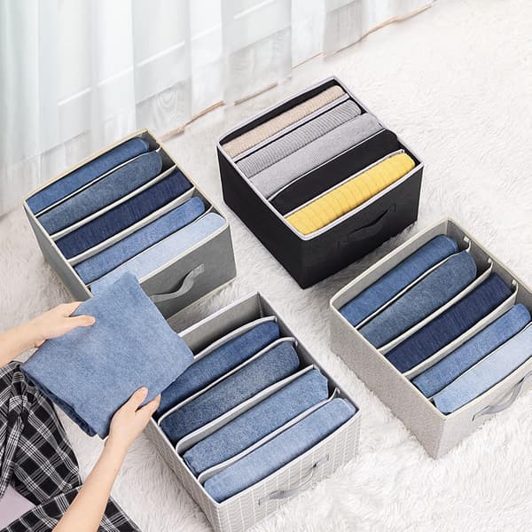 Clothing Storage Organizers, 2 Pack Wardrobe Organizer Foldable Storage Bins for Shelves Fabric Bins