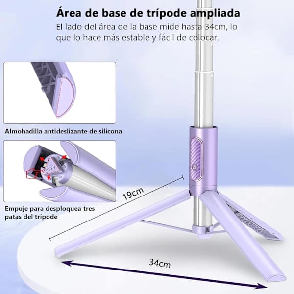 153 cm Mobile Phone Selfie Stick Tripod, Upgraded 360° Rotating Foldable Mobile Tripod, Purple[CO]
