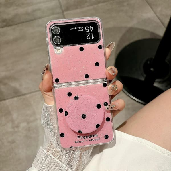 (New) Glitter Powder Dots Pattern Phone Case with Holder (For Samsung Galaxy Z Flip4)