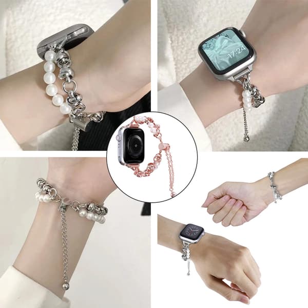Perlearmbånd i rustfritt stål for iwatch (38/40/41mm, rosegull)