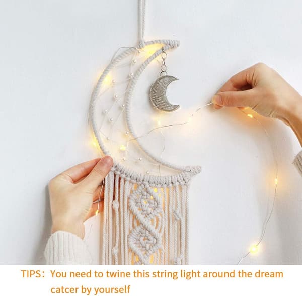 Macrame Väggbonad Måne Drömfångare - Boho Chic Bohemian Heminredning Väggkonst Dekoration Vacker Lägenhet Sovsal Dörr Dekoration (Måne)