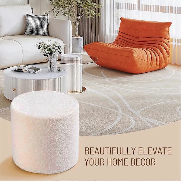 Soft Pouf Ottoman - Comfortable Foam Footrest for Living Room, Desk, Sofa - White