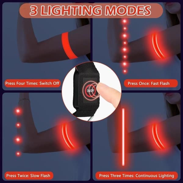 Oppladbare LED-armbånd for løping, 2-pakning, høy synlighet, blinkende reflekterende sikkerhetslys, rød Red