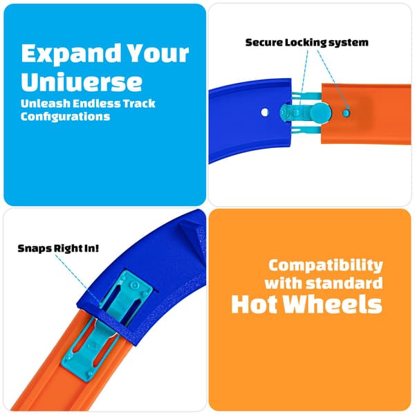 90 Degree Banked Curve Combo Pack (4 pcs) for Hot Wheels Track Extensions, Combines to 180 Degrees (Blue) Blue Blue