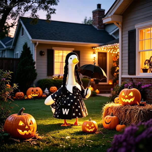 Halloween-verandagåsekostume med sort kjole sort-hvid Black-white
