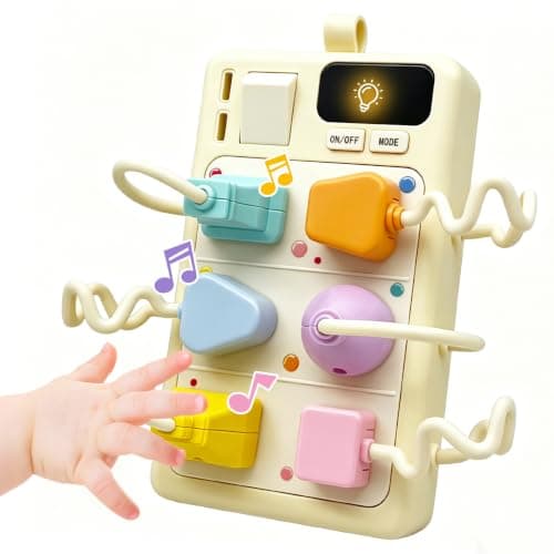 Montessori Plug Busy Board for småbarn 3, Babysensorisk leke med 6 formplugger, lys og lyd, reiseleke for bilfly, pedagogisk hvit White