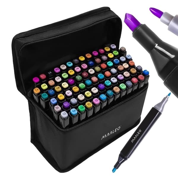 80 kpl - Kaksipuoliset tussit kotelolla, värikynät, moniväriset Multicolor multifärg