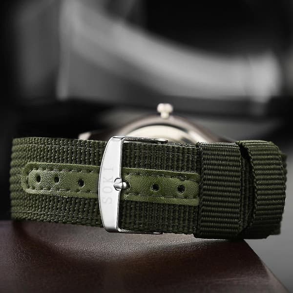 Herr Luminous Quartz Klocka Casual Klocka Med Vävt Nylonbälte Grön Green