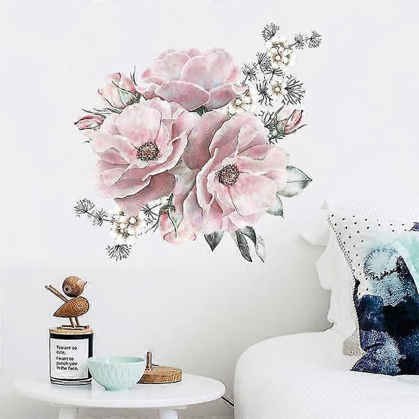 Ghyt Pink Flowers Print Wall Sticker Wall Art Decor Decals Mural Removable DIY, 1 Set